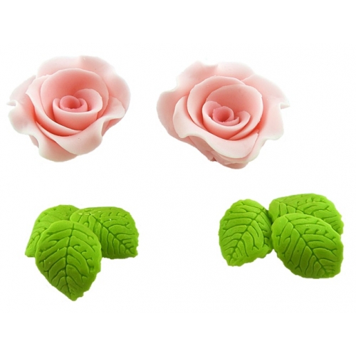 Kwiaty cukrowe róże różowe do dekoracji tortu 8el